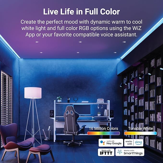 HALO 5/6 in Smart Wi-Fi Recessed LED Downlight Connected by WiZ Pro with SpaceSense Motion Detection, Dimmable, Full Color Changing, 600 Lumens, Wet Rated Ceiling Light - RL56069WZRGBWWHR