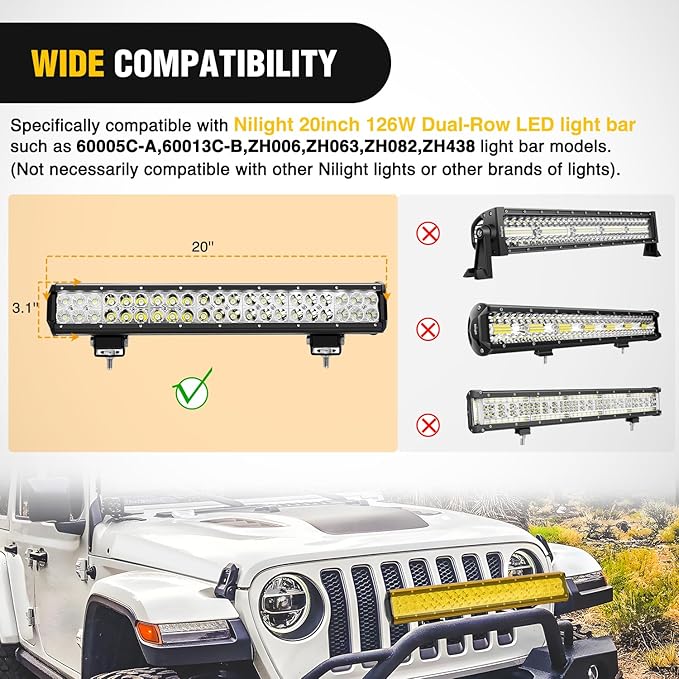 Nilight 20 Inch LED Light Bar Cover Amber Yellow Protective Cover Durable Polycarbonate Lens Waterproof Dustproof Scratch-Proof for Double-Row Lights Off Road Driving Lighting