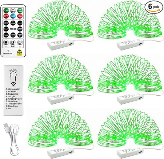 HXWEIYE 6 Pack Rechargeable Fairy Lights Battery Operated with Remote & DIY Timer, 7ft 20LED Mini Twinkle String Light for Mason Jar DIY Wedding Table Centerpieces Party Bedroom Christmas (Green)