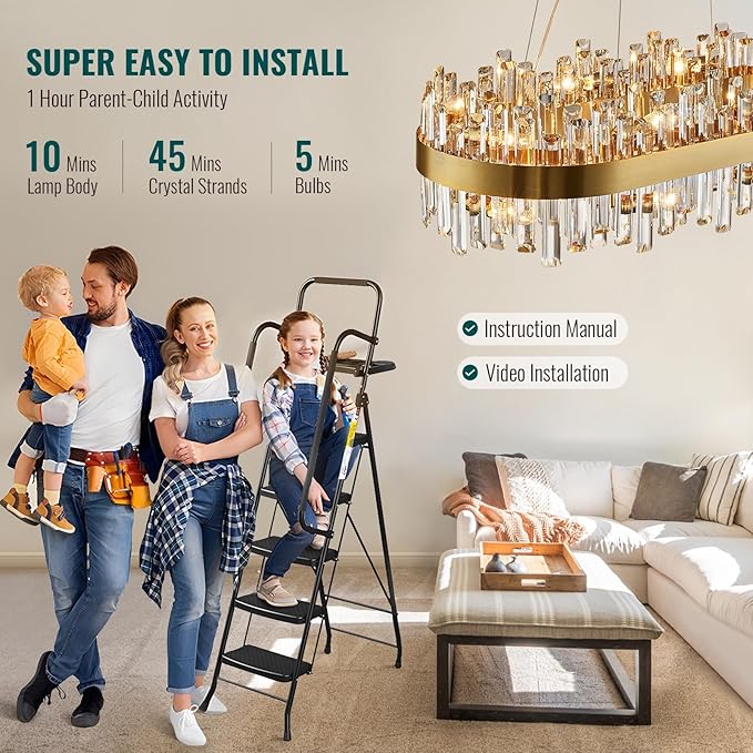 Siljoy 16-Light Rectangular Gold Crystal Chandelier for Dining Room, Modern 2-Tiers K9 Crystal Raindrop Chandelier, Luxury Crystal Pendant Ceiling Light for Living Room Kitchen Island, L35.4''