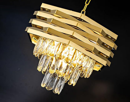 15.75" Gold Crystal Chandelier 5-Light Modern Crystal Pendant Light 3-Tier Luxury K9 Hanging Dining Room Lighting Fixtures for Bedroom Living Room Office Hallway Foyer Entryway Kitchen Sink