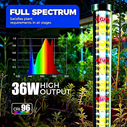 Vertical Grow Lights for Indoor Plants Full Spectrum 36W, 57 Inch Plant Lights for Seed Starting with Timer and 10 Level Dimmable Standing Plant Growing Lamp for Greenhouse with Hanging Accessories