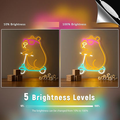 Capybara Neon Sign Animal Shape Led Capybara Neon Light for Wall Decor Dimmable Led Light Neon Sign for Children's Room Party Decor Birthday Gift for Kids