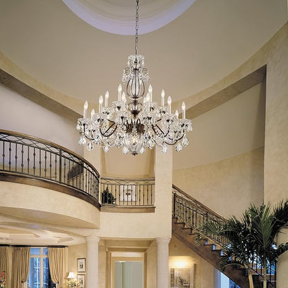 Vintage 2 Layers Crystal Chandelier for High Ceilings, 18-Light Brown Chandelier, Pendant Ceiling Light Fixture for Living Room Hallway Lobby Foyer Entrance Hotel Banquet Hall, Dia 37"