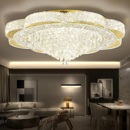 Modern Crystal Chandelier for Living Room 40in Gold Crystal Raindrop Ceiling Light for Room Bedroom LED Dimmable 3000-6000K