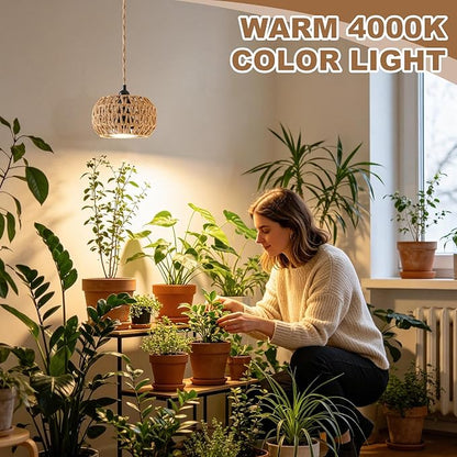 Grow Lights for Indoor Plants, Full Spectrum Plant Light, with Timer and 15FT Power Cord, 30W Pendant Plant Lights for Indoor Growing, Garden, Flowers, Greenhouse (4000-K, Weaving Style-7)