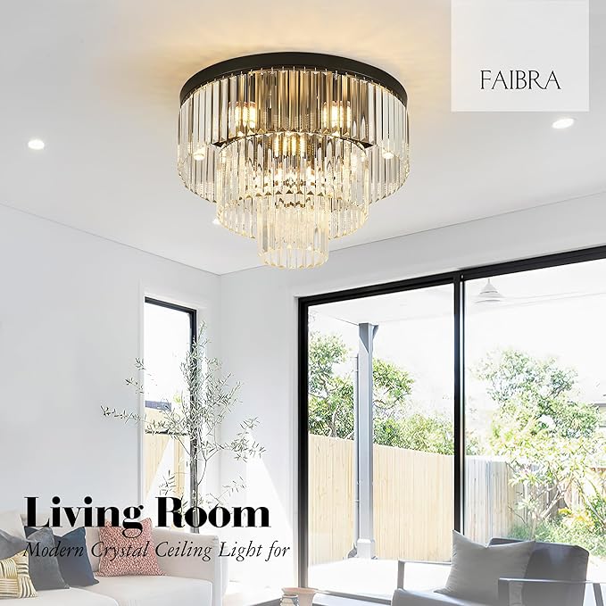 21.65" Black Crystal Ceiling Light 10-Light Modern Crystal Ceiling Light Fixture 3-Tier Luxury K9 Crystal Ceiling Light,for Dining Room Kitchen Island Living Room Bedroom