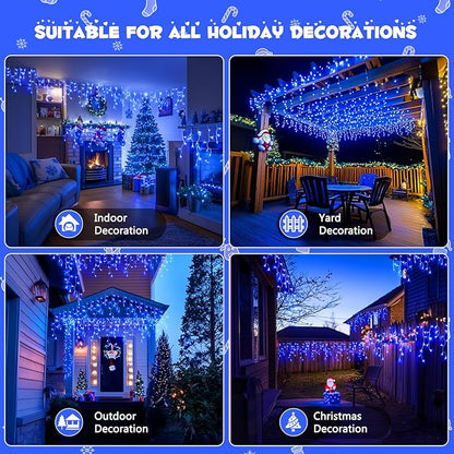 JMEXSUSS 800 LED Blue Icicle Christmas Lights Outdoor, Icicle Lights for Outside with 160 Drops, Blue Christmas String Lights Indoor Outdoor for Party Holiday Christmas Decoration