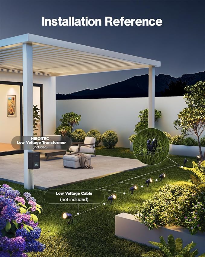 HIBOITEC 24 Packs Low Voltage Landscape Lights Kit with 400W Transformer, Dusk to Dawn & Timer, 12W 2900K Waterproof LED Outdoor Spotlights for Yard Garden Tree House Uplighting, Wire Sold Separately