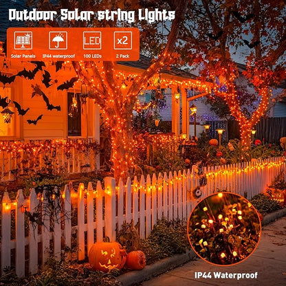 JMEXSUSS 2 Pack Solar String Lights Outdoor Waterproof, Total 66 FT 200 LED Solar Christmas Lights Outdoor, Twinkle Light for Christmas Tree Outside Garden Yard Xmas Decor, Orange