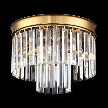 Crystal Flush Mount Ceiling Light Gold Finish 2-Tier Crystal Close to Ceiling Light Fixture for Living Room Bedroom Dinning Room Hallway