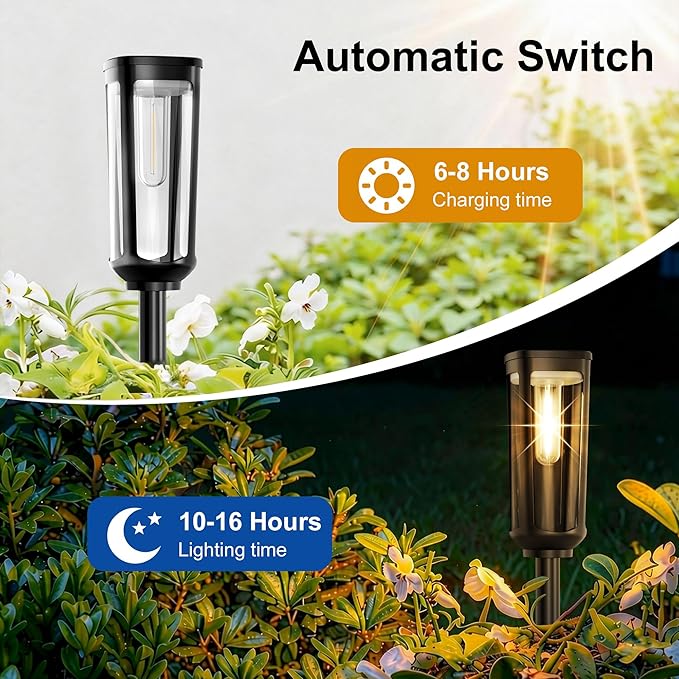 Solar Pathway Lights Outdoor Waterproof IP65, 4 Pack Warm White Solar Walkway Lights, Auto On/Off Outdoor Light for Lawn Garden Patio Driveway Decor Landscape Lighting