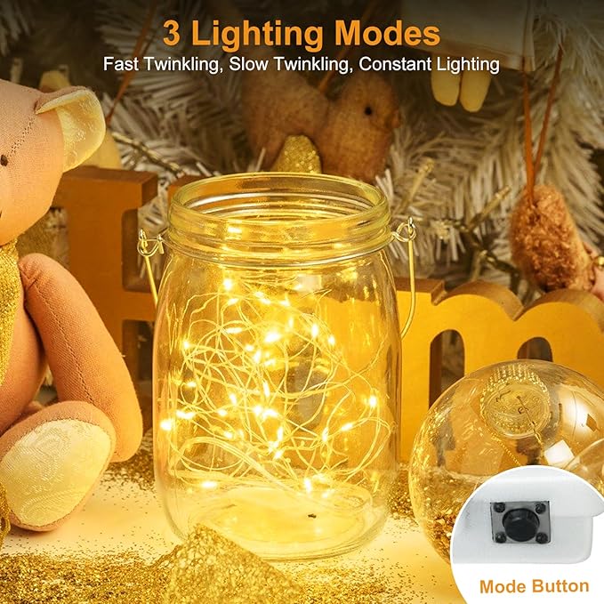 btfarm 12 Pack Fairy Lights Battery Operated [3 Modes], 7ft 20 Led Twinkle String Lights Waterproof Bulk Small Mini Sliver Wire for Christmas Mason Jars Wedding Table Centerpiece, Warm White/Colorful
