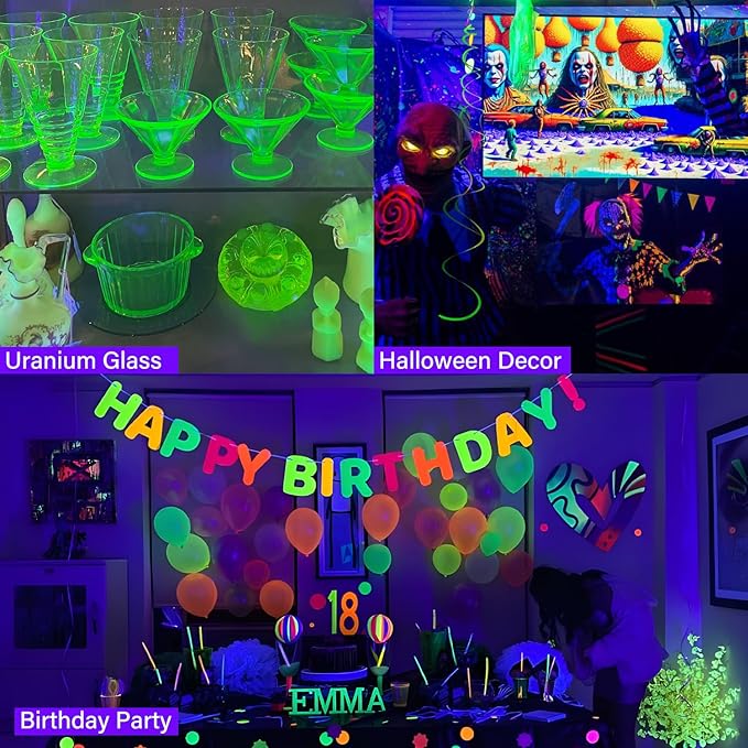 Dimmable Black Light Strip Kit 66ft/20M 1200 LEDs, 12V Flexible Blacklight Fixtures, 385nm-400nm, Black Light LED Strip for Glow Party Fluorescent Poster Halloween Indoor Bedroom Decor, Non-Waterproof