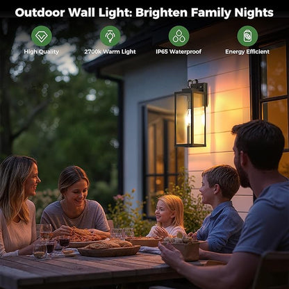 DORESshop 2-Pack Dusk to Dawn Large Outdoor Wall Lights 16 Inch, IP65 Waterproof Anti-Rust Exterior Wall Sconces, Matte Black Outdoor Light Fixtures with Clear Glass, ETL Listed for Porch Garage