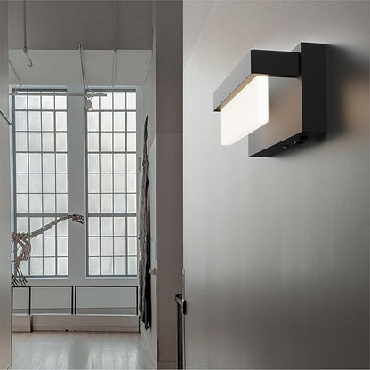 Switched LED Wall Sconce Set of 2, Indoor 8 inch 12 Watt 4000K Wired Black Wall Mounted Sconce Light with On/Off Switch, Frosted Arcylic Shade Sconces for Bedroom Living Room Bathroom Kitchen Hallway