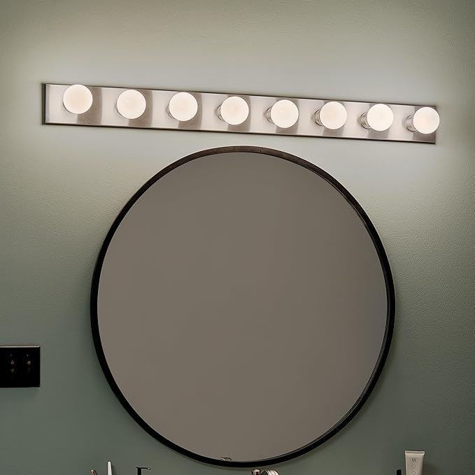 Kichler Linear 48" Bathroom Vanity Light Fixture, 8-Light Modern Brushed Nickel Bath Bar for Bathroom Lighting over Mirror, Transitional Style (48" x 4.25" x 2"), 628NI