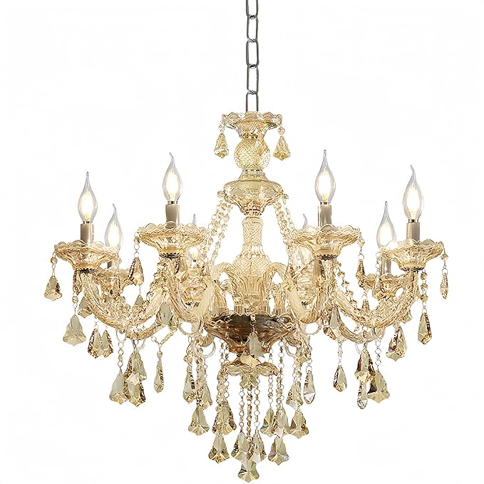 Modern Elegant K9 Crystal Chandelier 8 Lights, Cognac Crystal Ceiling Pendant Light Fixture Candle Style E12 Base for Living Room Bedroom Hallway (8 Lights)