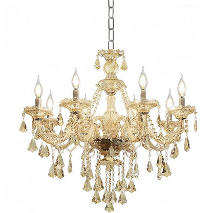 Modern Elegant K9 Crystal Chandelier 8 Lights, Cognac Crystal Ceiling Pendant Light Fixture Candle Style E12 Base for Living Room Bedroom Hallway (8 Lights)