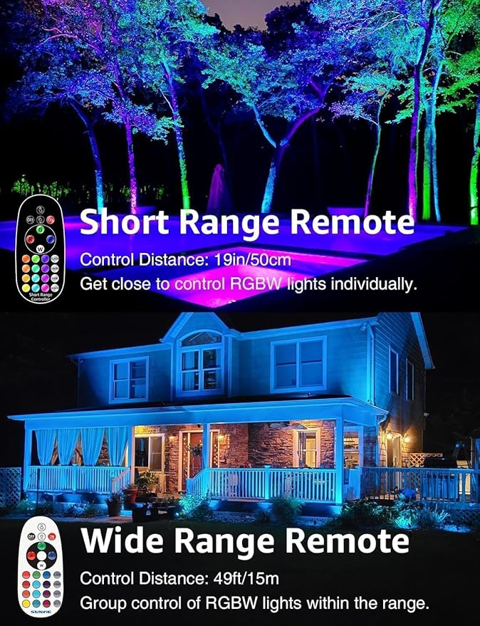 SUNVIE 24 Pack Halloween RGBW Low Voltage Landscape Lights LED Color Changing Landscape Lighting with Remote Control and Wire Connectors, AC/DC 12V-24V Waterproof Outdoor Spotlight for Yard Garden