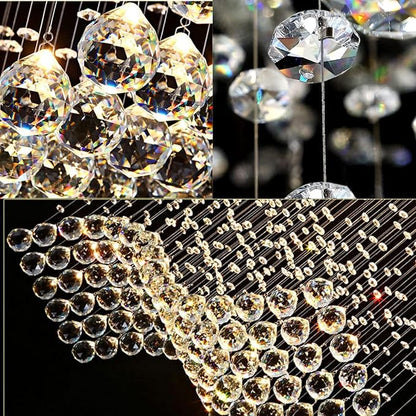 Siljoy 8-Light Modern Wave Raindrop Crystal Chandelier, Luxury Chrome Rectangular Flush Mount Crystal Pendant Ceiling Light for Dining Living Room Kitchen Island L31.5'' x W12'' x H28''