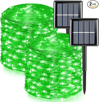 QITONG Green Solar Fairy Lights, 2 Pack Each 66ft 200 LED String Light Outdoor Waterproof, Silver Wire Christmas Twinkle Mini Lights with 8 Modes