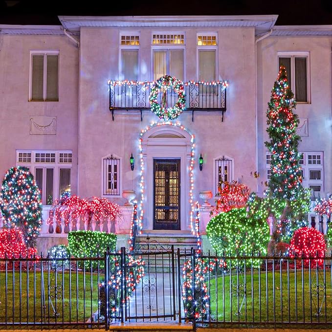 Red and White Christmas Lights, 66FT 200 LED Outdoor String Lights Waterproof with 8 Modes, Connectable Plug in Fairy Light Green Wire for Outside Indoor Patio Garden Xmas Party Holiday Decorations