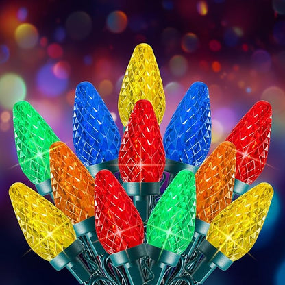 C9 Christmas Lights Outdoor, 82 FT 100 LED Connectable C9 String Lights with 8 Modes and Timer Extendable Xmas Tree Patio Roofline Garden Yard Holiday Party Indoor Outdoor Decoration, Multicolor