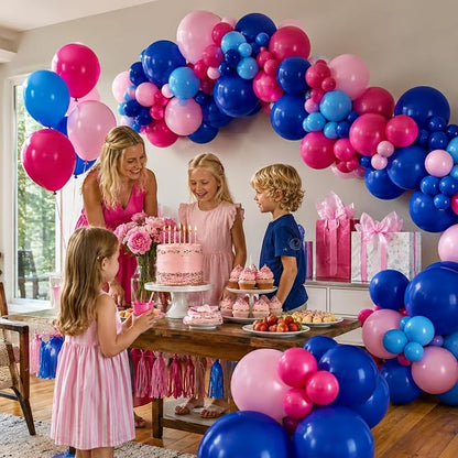 Blue Balloon Arch Kit,Royal Light Blue Hot Pink Balloons with Palm Leaves for Girl Boy Themed Birthday Party Decorations Baby Shower Graduation Summer Pool Hawaii Tropical Party Supplies