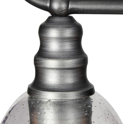 LOG BARN Large 32” Brushed Antique Silver Chandelier, Industrial Kitchen Island Pendant Lighting Fixture with Seeded Glass Shades for Dining Room, Bedroom, Foyer and Living Room