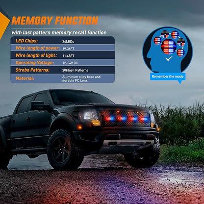 Nilight 4PCS LED Strobe lights 12V 24V Sync Feature Red Blue 24LED Emergency Hazard Warning Lights with Controller Hard Wire or Cigarette Lighter Plug for Car Truck RVs Campers