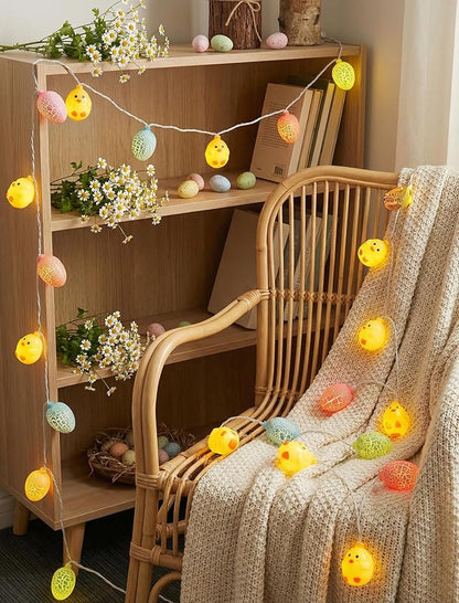 LED Easter Yellow Chicks Cracked Egg String Lights, 8.5Ft Plug in Eggs Lights Indoor Easter Decorations, 10 Multicolor Easter Fairy Lights for Outdoor Party Birthday Garden Spring Home Decor for Kids