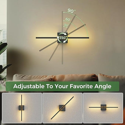 DORESshop Battery Operated Wall Sconces Set of 2, Dimmable Battery Wall Sconce with Remote Control, Black 350°Rotate Rechargeable Sconces, 23.7 Inch Wireless Wall Lights for Bedroom, Living Room