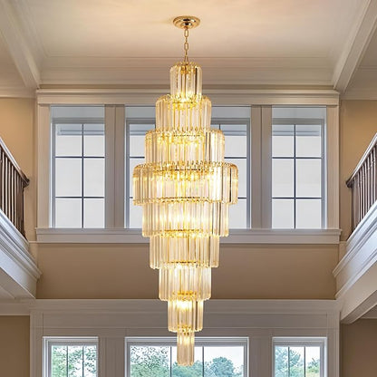 Luxury Modern Gold 9-Tier Crystal Chandelier for High Ceiling Foyer Staircase Large Entryway Light Fixture Dia23.7 20 Lights