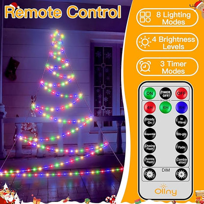 Ollny Outdoor Lighted Christmas Decorations 13FT Tall, IP67 Waterproof Outdoor Christmas Lights with 3 Timers and 8 Lighting Modes, Xmas Decor Light for House Yard Window Wall Lights (Multicolored)