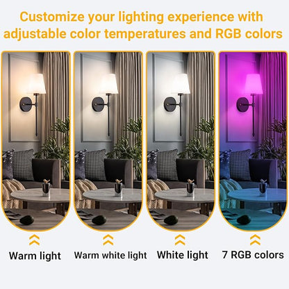 Vimhou Peel and Stick Wall Sconces, Stick On Wall Sconce Set of 2, Battery Operated Wireless Wall Light, No Drill Adhesive Wall Lamp, Corn Bulb with 10000mAh Rechargeable Battery, Bedroom Wall Decor