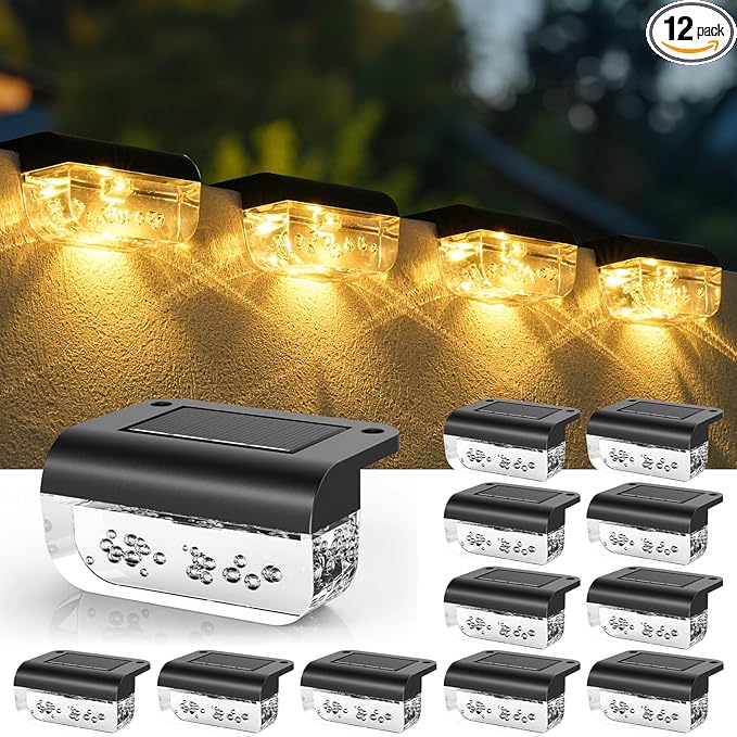 Herzila Solar Step Lights Outdoor, 12 Pack Solar Fence Lights, LED Waterproof Deck Lights for Outside, Step, Fence, Deck, Stair, Pool and Yard, Warm White