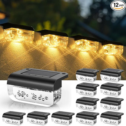 Herzila Solar Step Lights Outdoor, 12 Pack Solar Fence Lights, LED Waterproof Deck Lights for Outside, Step, Fence, Deck, Stair, Pool and Yard, Warm White