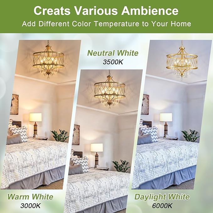 Gold Crystal Chandelier, 5-Light Modern Farmhouse Chandelier for Dining Room Vintage Hanging Pendant Light Fixtures, Gold Round Chandelier for Kitchen Island Entryway Foyer Bedroom Office Bar