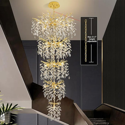 Modern Tree Branch Crystal Chandelier 102" Gold Luxury Large Pendant Lighting 28-Light Contemporary K9 Crystal Chandeliers for Dining Room Kitchen Living Room Foyer Entryway (Gold, H102"-Round)