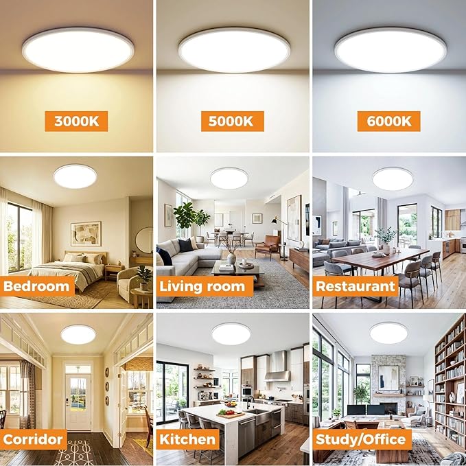 hepside 15.8INCH Big Dimmable Flush Mount Ceiling Light Fixture White, 3CCT 3000/4500/6000K Ceiling Lamp, 36W 4200LM Super Bright Low Profile Light for Bedroom, Kitchen, Bathroom, Hallway