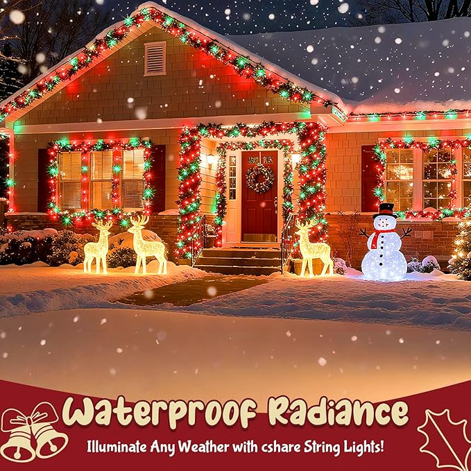 cshare Red and Green Christmas Lights Outdoor Waterproof 9.8ft 30 LED, String Lights Battery Operated with Timer Clear Wire for Indoor & Outdoor Christmas Decorations Garland Party Garden