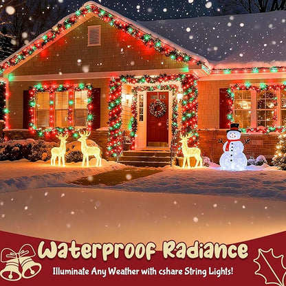 cshare Red and Green Christmas Lights Outdoor Waterproof 9.8ft 30 LED, String Lights Battery Operated with Timer Clear Wire for Indoor & Outdoor Christmas Decorations Garland Party Garden
