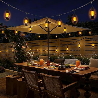 Zeiliuled Flame Outdoor String Lights, 21FT Patio Lights with 10 Flickering Flame Bulb, Timer, Waterproof LED Outdoor Decorative Orange Lights for Patio, Yard, Bistro, Porch, Garden Decor