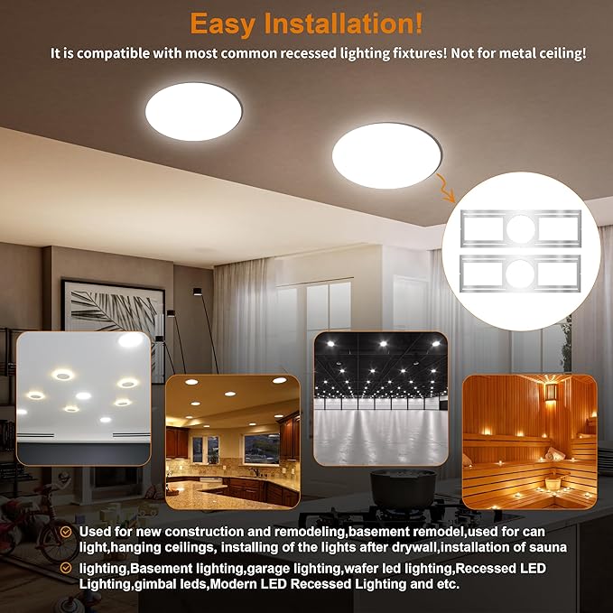 New Construction Mounting Plate, 6 Inch, LED Recessed Lighting Housing Kits, Flat Steel Rough in Bracket Fixture for LED Light Bar, 12PC Shallow Recessed Lighting Housing Plate