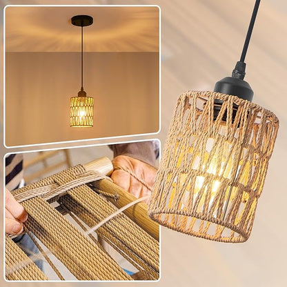 3 Pack Rattan Chandelier Pendant Lights Kitchen Island,Farmhouse Boho Chandeliers Adjustable Height Hanging lamp for Dining Room,Kitchen Ceiling Light Fixtures with Hand Woven Wicker Lampshade