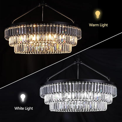 TOCHIC Farmhouse Crystal Chandelier, 29" Black Crystal Dining Living Room Chandelier Light Fixtures, Modern Foyer Chandelier Adjustable Round Hanging Chandeliers for Bedroom Kitchen Entryway Stairway