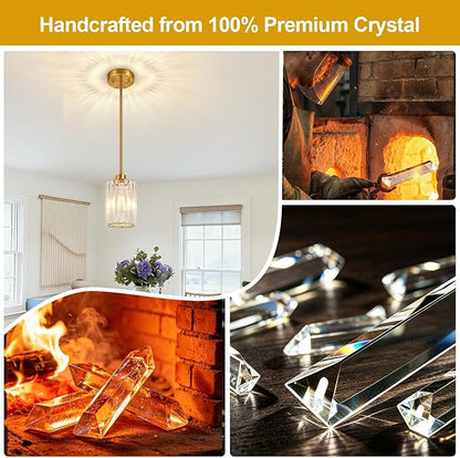 3 Pack Brushed Gold Pendant Lights Kitchen Island, Modern Crystal Chandelier Kitchen Pendant Lighting Over Island, Adjustable Hanging Mini Light Fixtures for Dining Room Hallway Corridor Bedroom