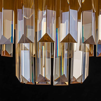 LumFurn 3-Light Luxury K9 Crystal Ceiling Light for Living Room, Foyer, Bedroom, Close to Ceiling Semi-Flushmount Light Fixture, Brass Finish Metal Lampshade & Champagne Crystal Pendant