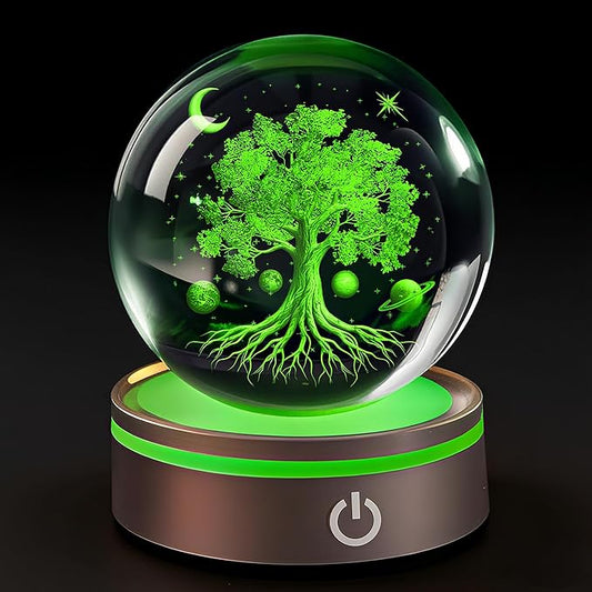 Tree of Life Gifts with Wooden Led Base, 3D Crystal Ball Tree of Life Figurine Night Light Lamp Gifts for Women Wife Girlfriend Couple Her Gift,Graduation Day
